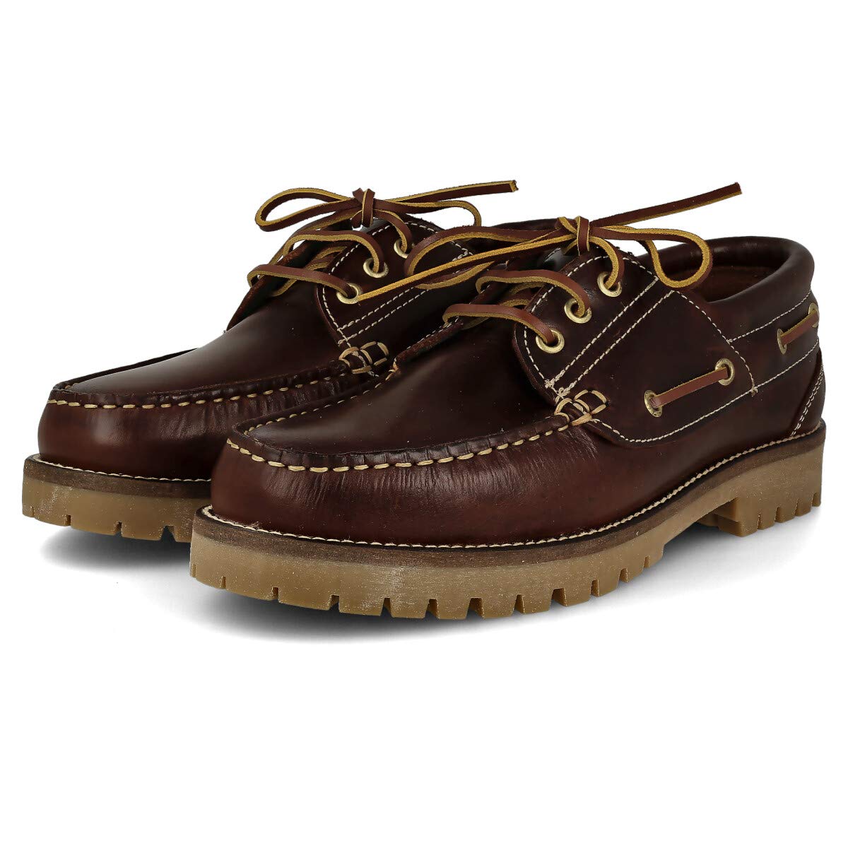 Zapatos Náuticos Timber de Piel Seahorse Engrasada Hombre 3-Ojales Piso Goma Caramelo Negro