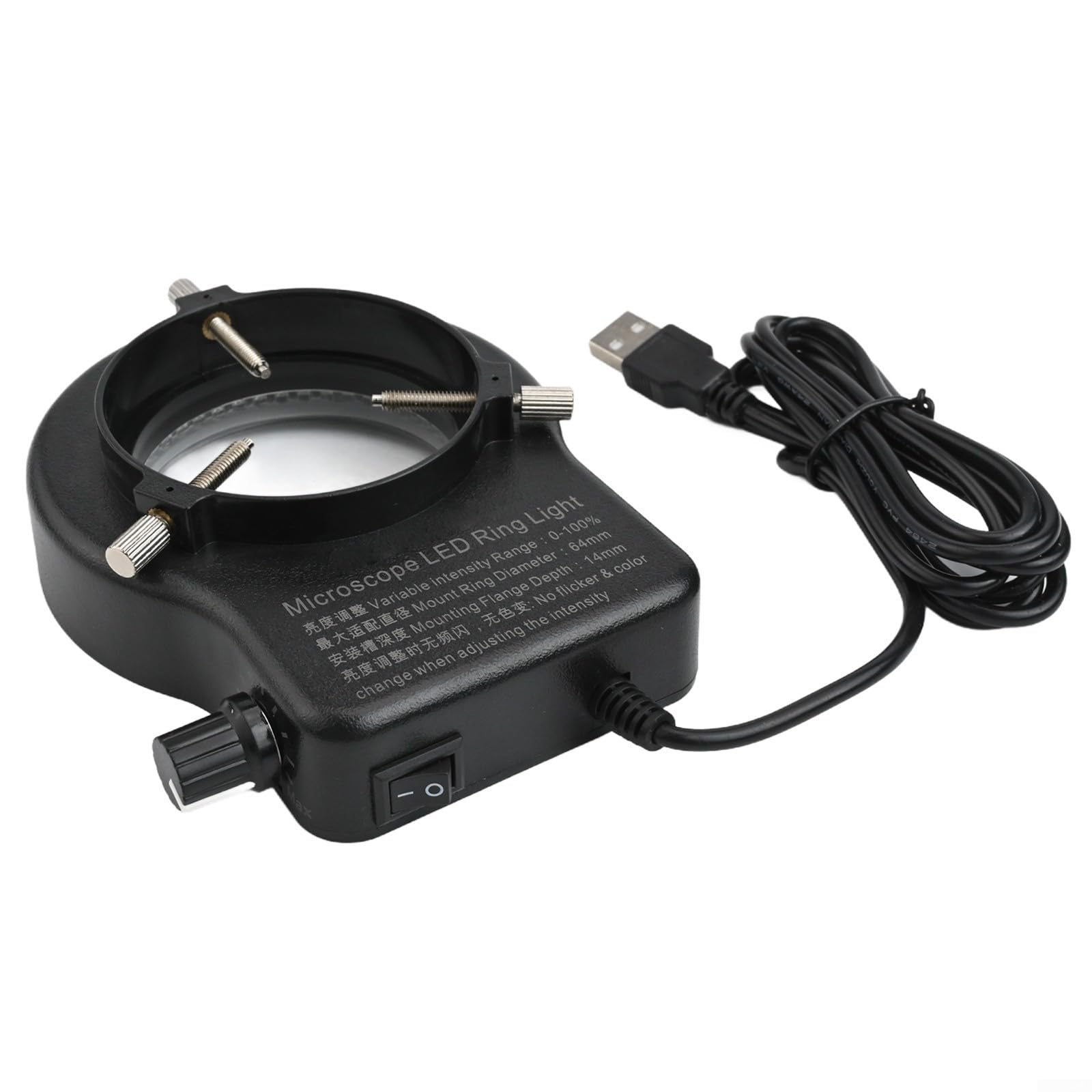 Einstellbare USB-LED-Ringlicht-Mikroskop-Lampe mit 72 oder 144 F3-Lampen, 6500–7000 K weiße Beleuchtung für Monokular-Stereo-Mikroskope, DC12-V-Ausgang (144 LED)