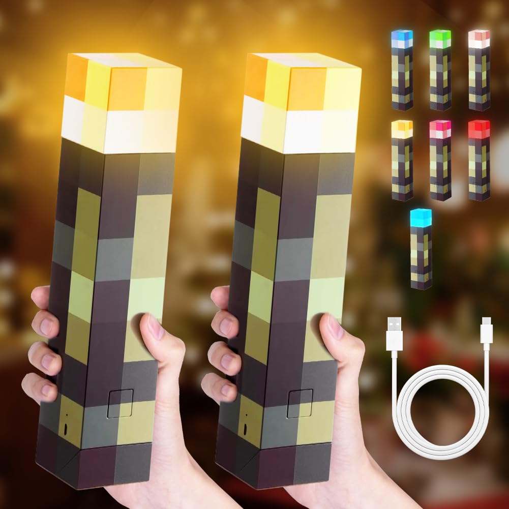 Lamp Torch Wall Lamp Pack of 2 7 Colours Wall Torch Night Light Night Lamp USB Rechargeable LED Lights LED Torch Children for Hand or Wall Mount Lighting Toy Gifts 28 cm