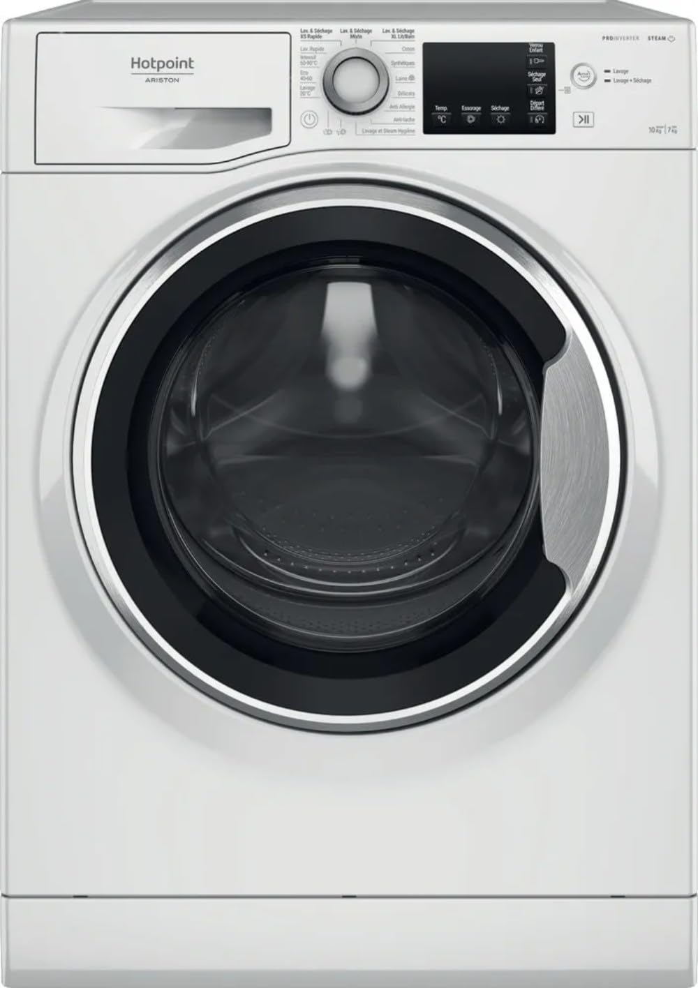 Hotpoint - NDBD107489WSAFR Lave-linge Séchant Steam Hygiène - Capacité Lavage 10 kg/Séchage 7 kg - Essorage 1400 tr/min, Moteur Induction - Pose Libre - H 85 x L 59,5 x P 60,5 cm - Blanc