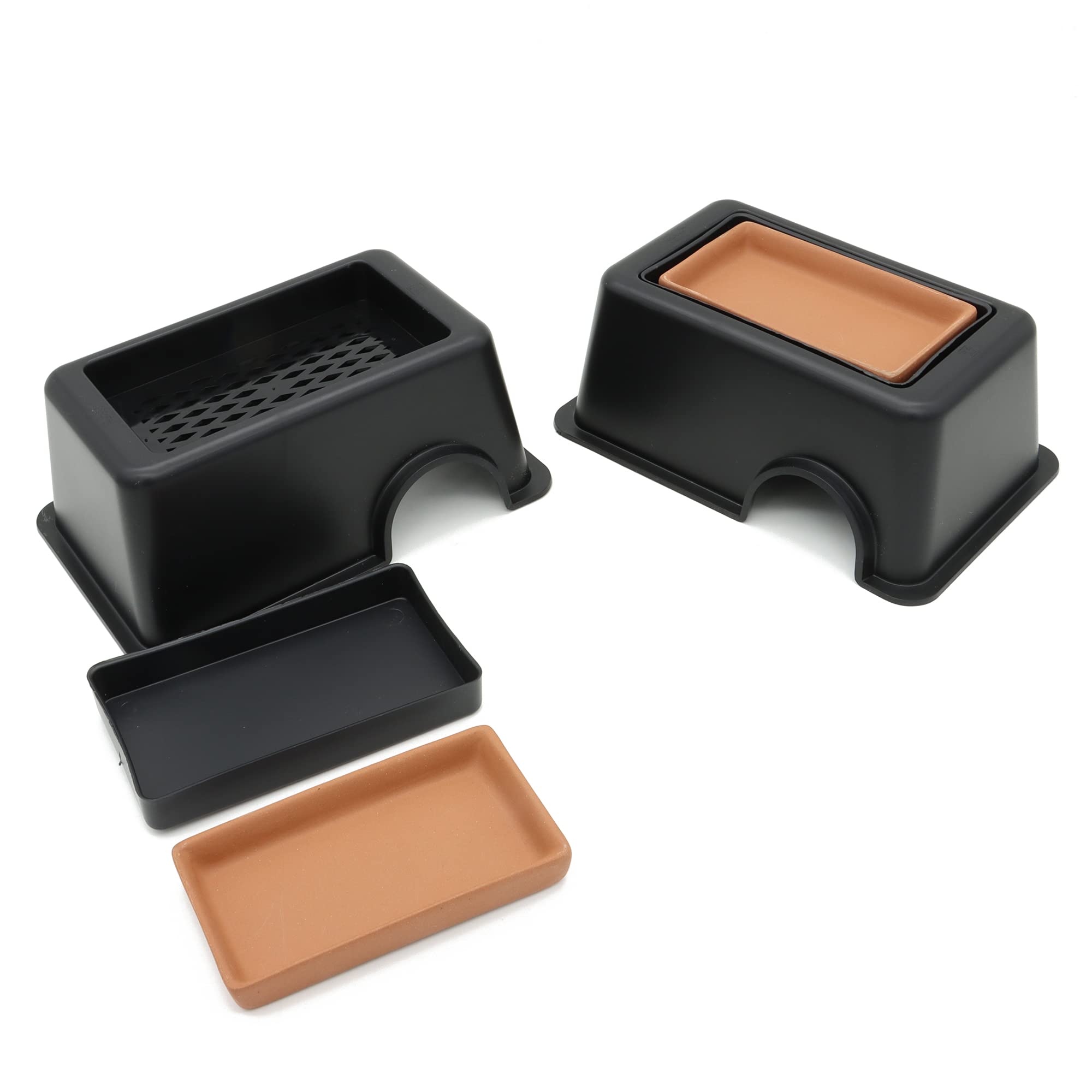 2 piezas pequeñas de reptil escondite caja humidificador cuevas de suministro de agua con lavabo para lagartos, gecko, serpiente