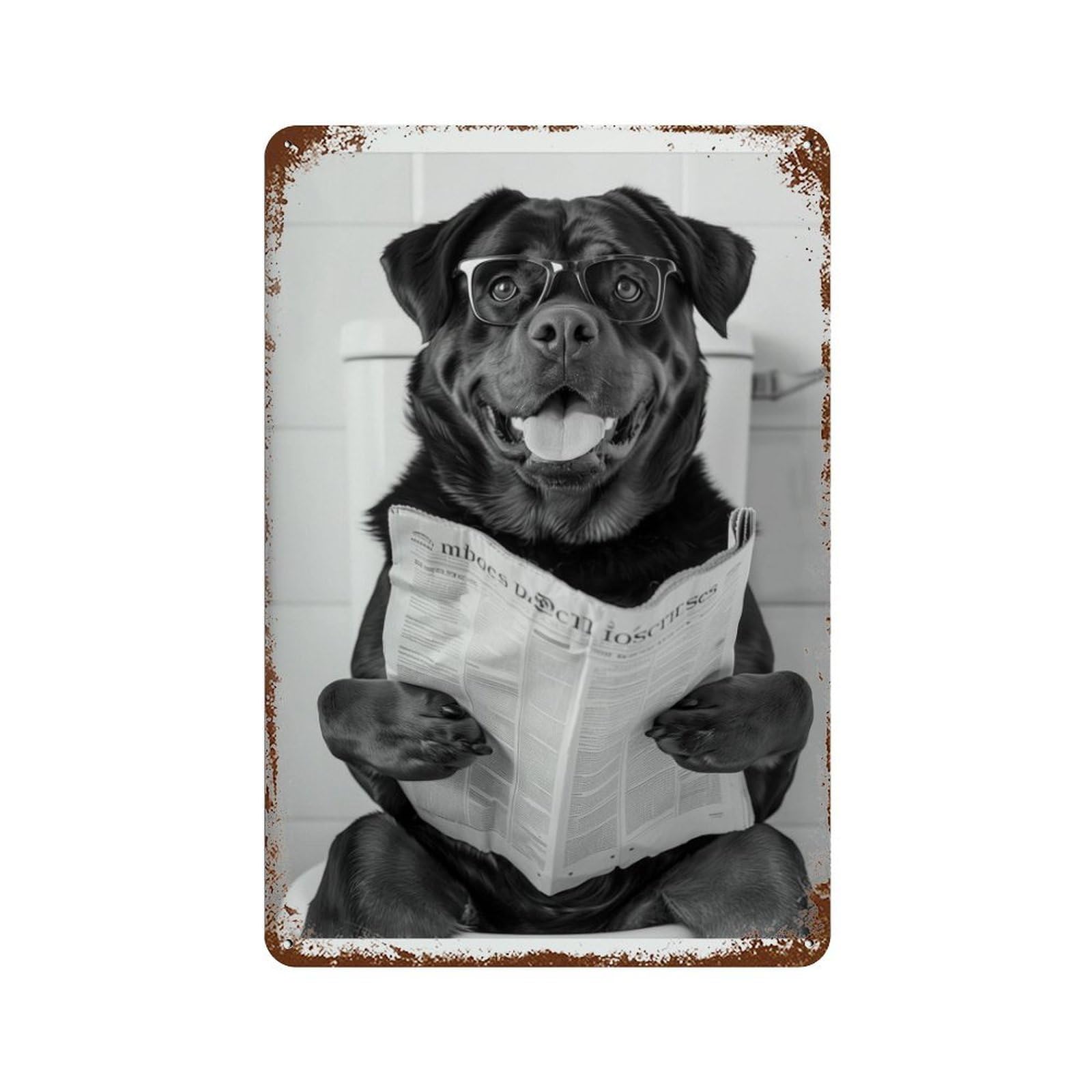 xiaoxiaoshen Rottweiler on Toilet Funny Dog Newspaper Wall Decor Art Metal Tin Poster Modern Home Decor Art Home Bar Shop Decorations Vintage Sign 30x20cm