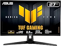 Monitor de jogos ASUS TUF Gaming VG27AQ5A-J: 68.6 cm, QHD (2560x1440), 210Hz(OC), Fast IPS, ELMB SYNC, 0.3ms GTG (min.), alto-falante estéreo, DisplayWidget Center, preto - Edição infiniarc