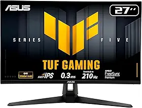 Monitor de jogos ASUS TUF Gaming VG27AQ5A-J: 68.6 cm, QHD (2560x1440), 210Hz(OC), Fast IPS, ELMB SYNC, 0.3ms GTG (min.), alto-falante estéreo, DisplayWidget Center, preto - Edição infiniarc