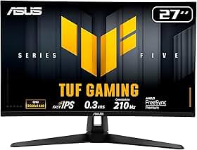 Monitor de jogos ASUS TUF Gaming VG27AQ5A-J: 68.6 cm, QHD (2560x1440), 210Hz(OC), Fast IPS, ELMB SYNC, 0.3ms GTG (min.), alto-falante estéreo, DisplayWidget Center, preto - Edição infiniarc