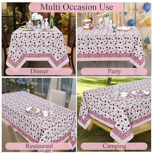 Ridhi Sangria Red Hand Block Print Cotton Rectangle Tablecloth 90" x 60" inches Reusable Table Cover Decorative Everyday Use for Dining Room, Farmhouse, Home Gift for Spring, Mother's Day by Ridhi - Used condition - Image 5