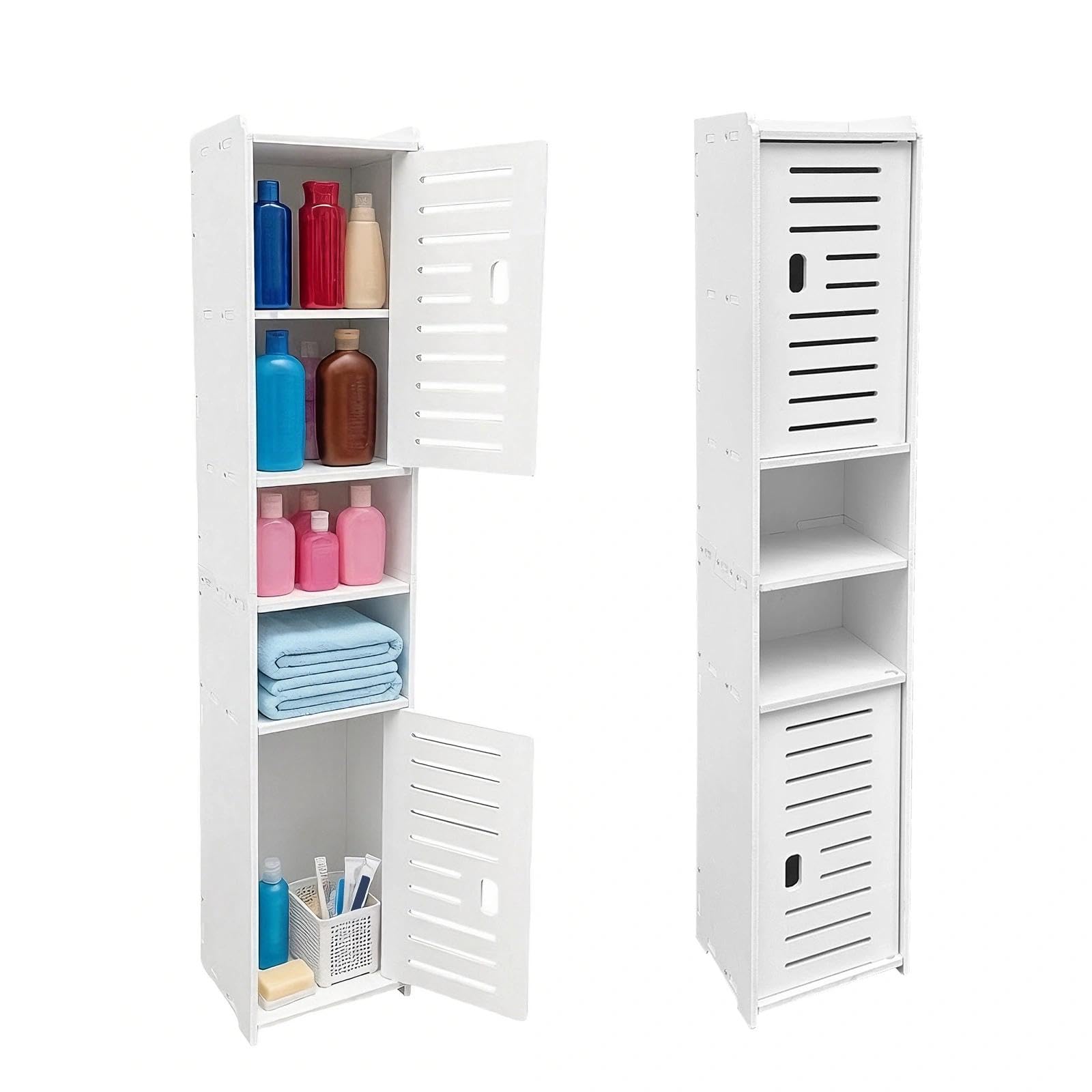 Chiluxendo Blanc Armoire Salle de Bain, Armoire d'angle avec Porte et Compartiment Ouvert, Meuble Toilettes, Meuble de Rangement de Salle de Bain Etroit pour Salle de Bain, Salon, Cuisine(20x18x97cm)