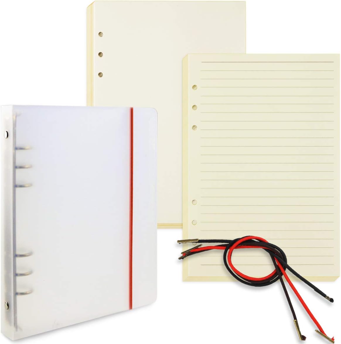 A5 6-Ring Loose Leaf Binder, Includes 90 Insert Pages(Lined/Blank), Loose-Leaf Book Notebook Frosted Transparent Ring Binders, Refillable (Transparent)
