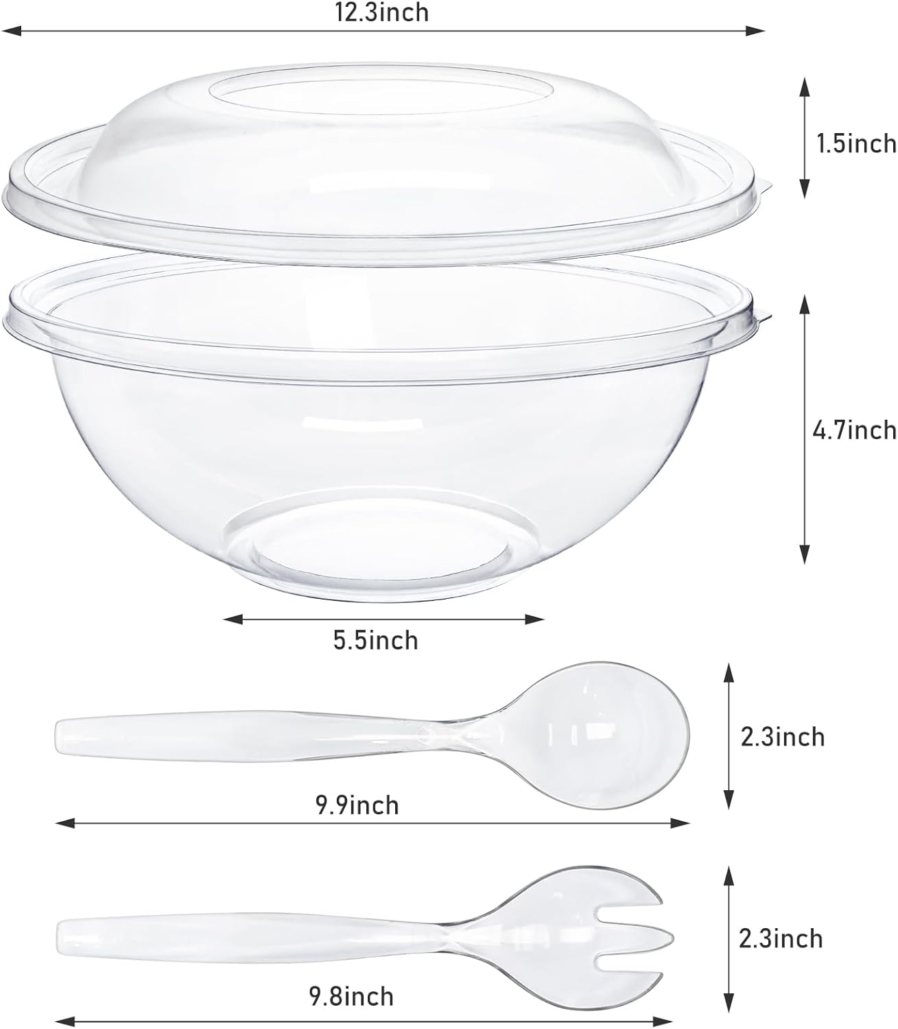 EcoDispose Clear Plastic Serving Salad Bowl Sets, 160 Oz 16PCS in 4 SETS - Round Large Disposable Bowls - Image 2
