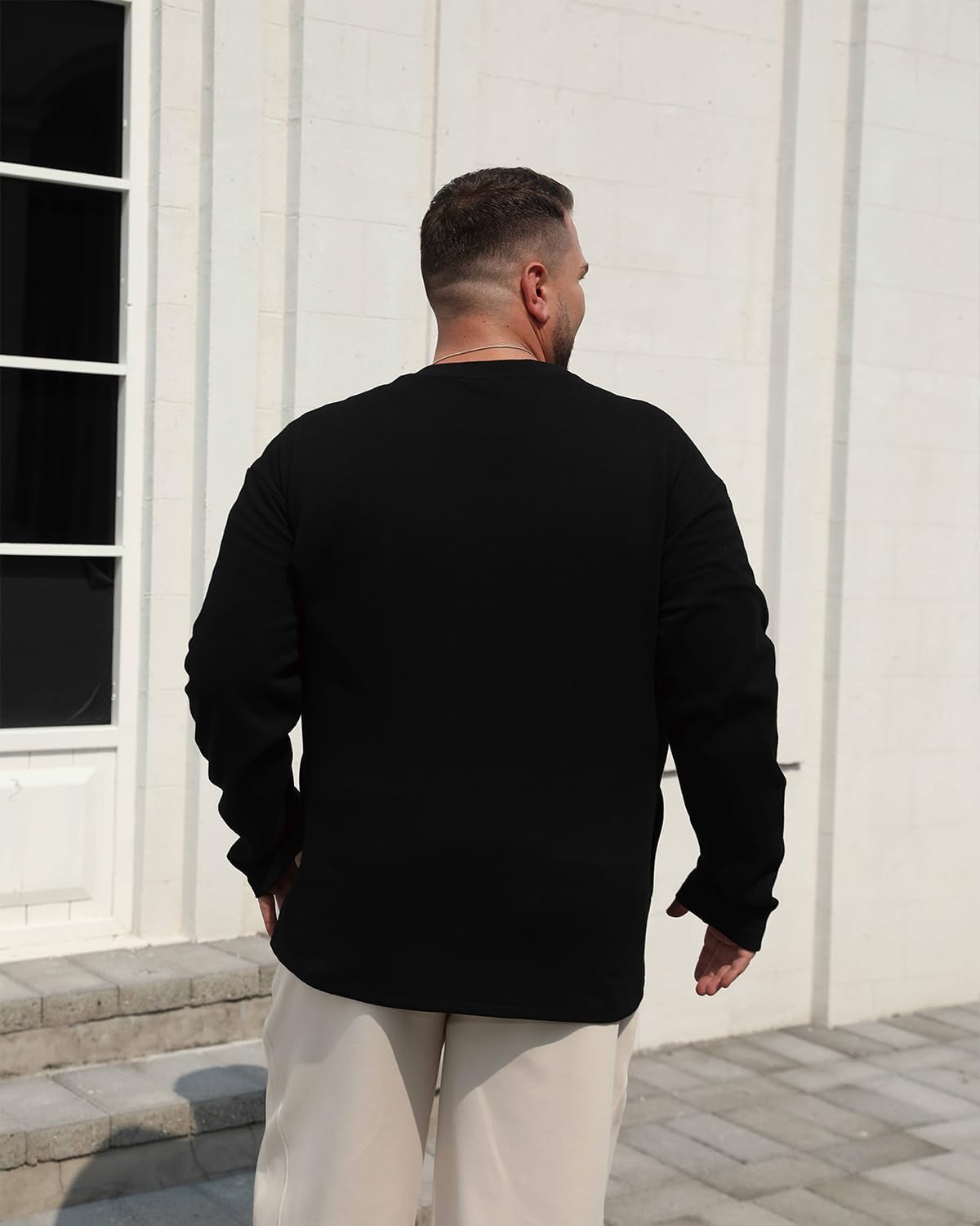 PINKMARCO Men’s Big and Tall Shirt: Heavyweight Long Sleeve T Shirt for Men, Men’s Pocket Tee for Casual Wear, Black - Image 4