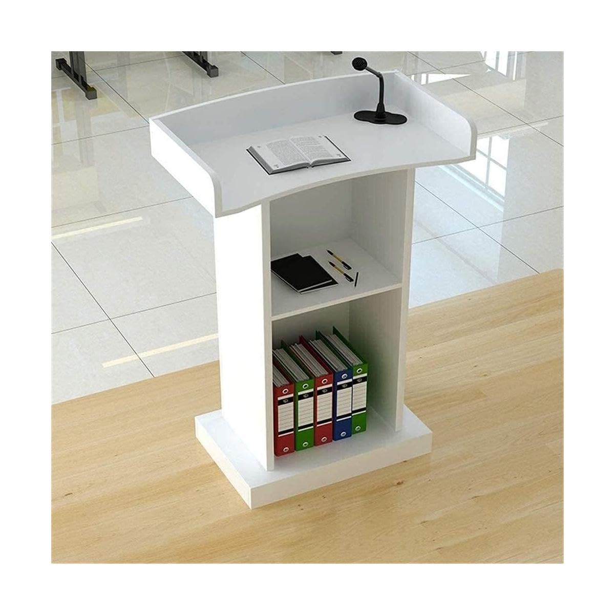 BTZHYLectern Podium Stand, Simple Podium Stand Modern Lecterns with 2 Open Storage Conference Table Hotel Reception Desk Portable Standing Lectern