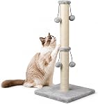 Dimaka 74 cm High Cat Scratching Post pour les grands chats avec 4 Balle de suspension de lacet, corde naturelle sisale (arbre vertical)