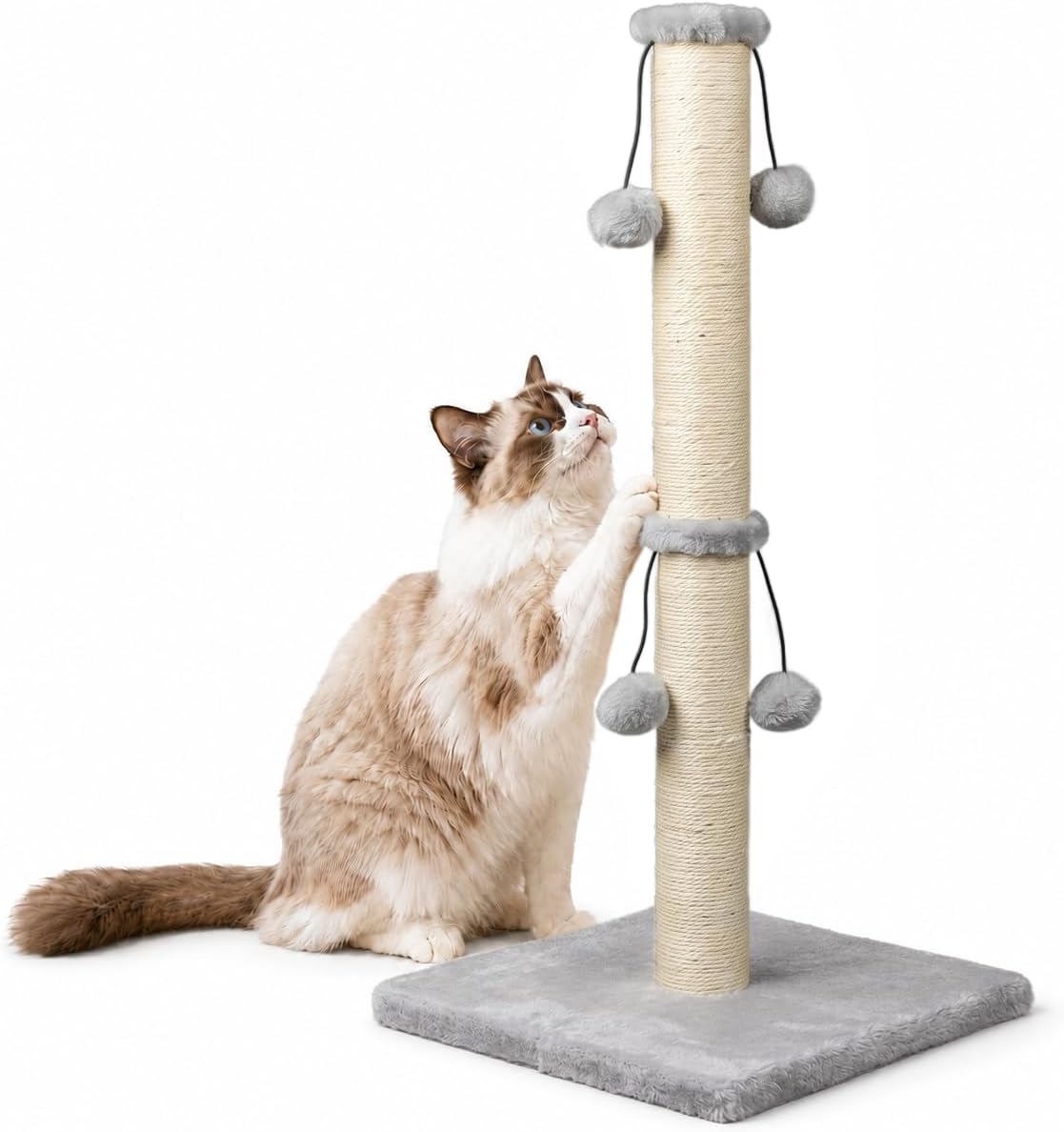 Dimaka 74cm Tall Cat Scratching Post, Scratch Post for Large Cats with 4 Teasing Hanging Ball, Natural Sisal Rope (Vertial Tree)