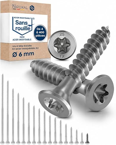 à bois inox A2 V2A H2 Torx TX tête fraisée 90° filetage tota Vis