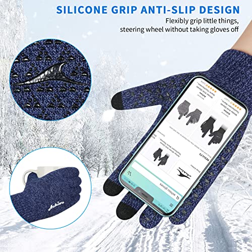 Achiou Winter Gloves For Men Women, Touch Screen Texting Warm Gloves With Thermal Soft Knit Lining,Elastic Cuff 3 Size Choice #TOP2