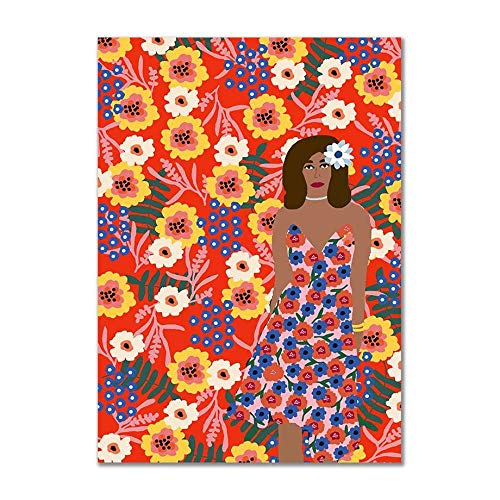 Toile peinture abstraite portrait de fille colorée de style nordique sans cadre 20x25 cm