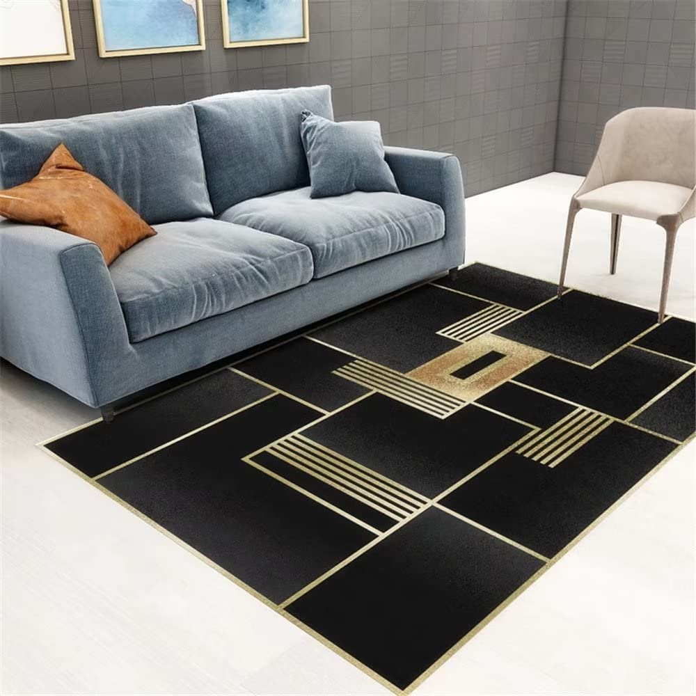 Tapis noir durable géométrique et lavable pour chambre 120x180
