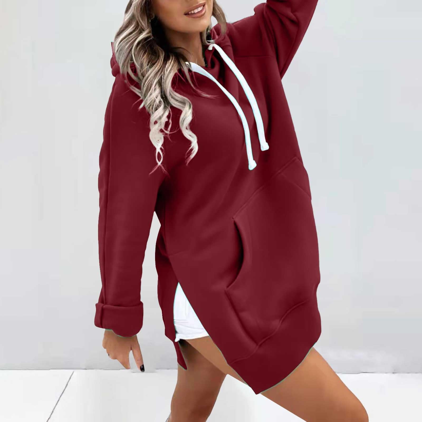 Verde Donna Leggera - Tunica Da Donna Manica Lunga Felpe Morbida Con | Oversize Hoodie Moda Comodo Top Con Tasche Termica Casual Tinta Unita Abbigliamento Invernale Outdoor Casa