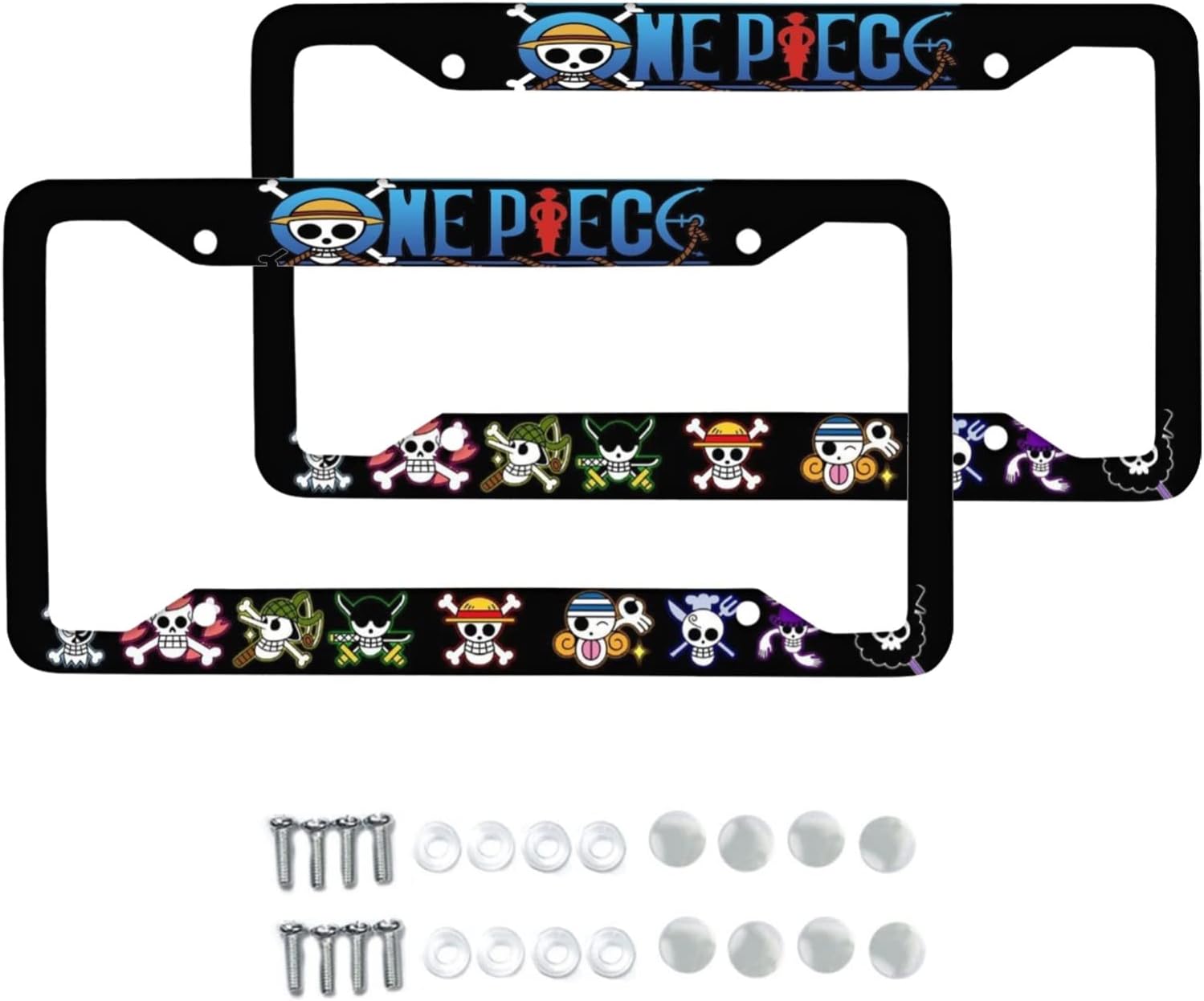 Juego de 2 marcos de matrícula de anime, juego de 2 fundas de matrícula de dibujos animados, diseño compuesto de aluminio de calidad, accesorios