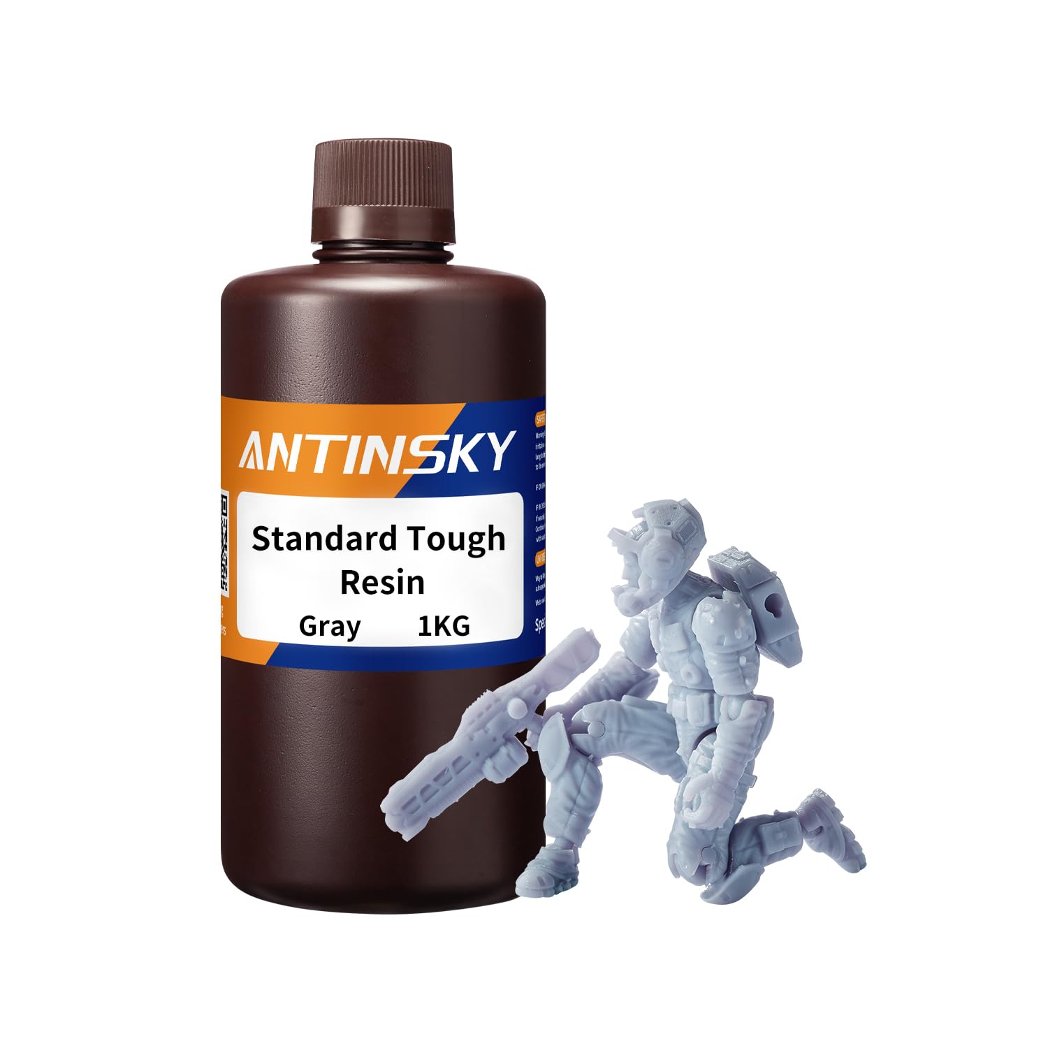 Résine résistante standard Antinsky pour imprimante 3D à séchage UV 405 nm avec résolution de ténacité élevée, solide et précise, faible retrait, haute flexibilité, grise 1 kg