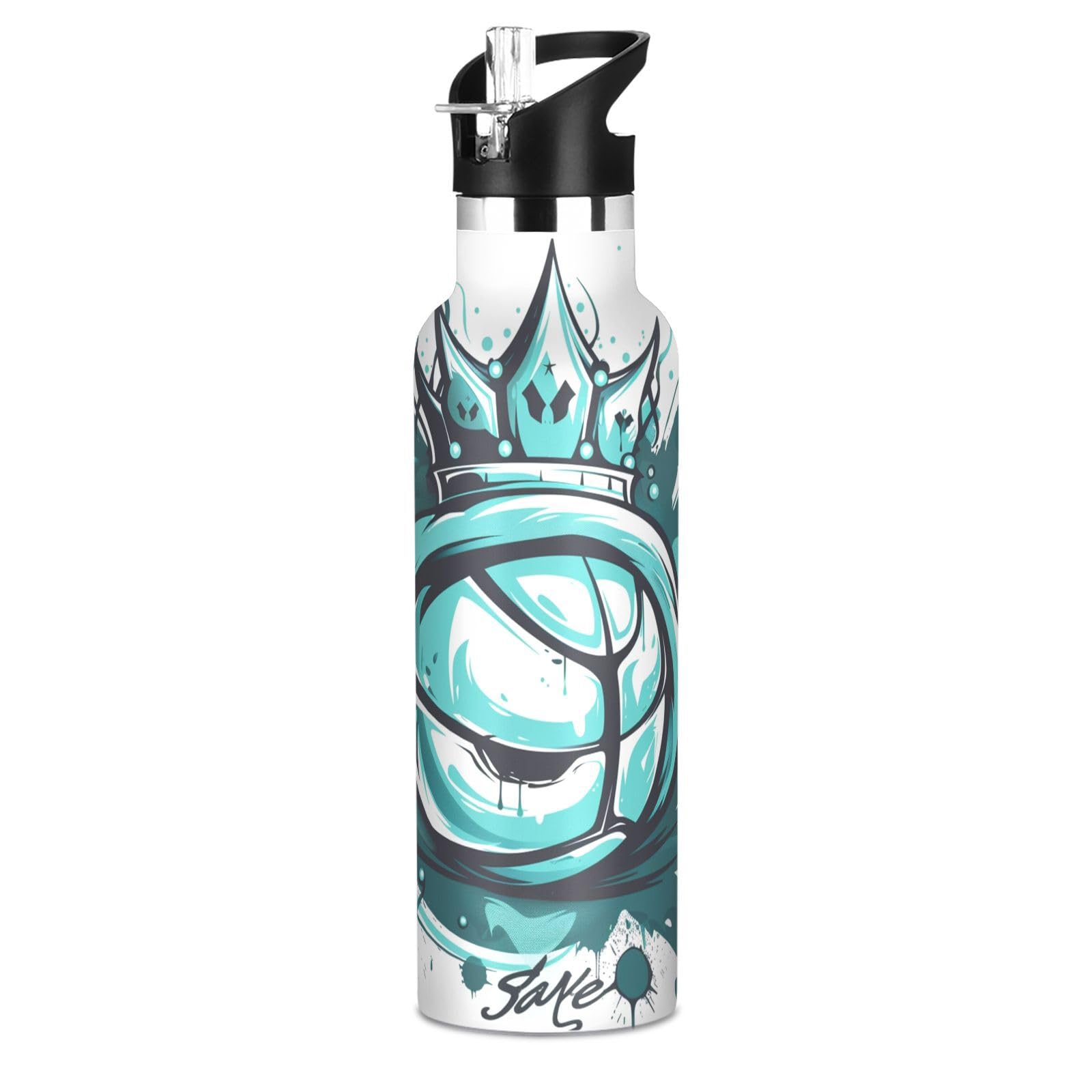 Kaaviyo Boys Pattern Cyan Basketball Paint Splash Water Bottle Stainless Steel Jug Insulated Vacuum Cup For Girls(600Ml)