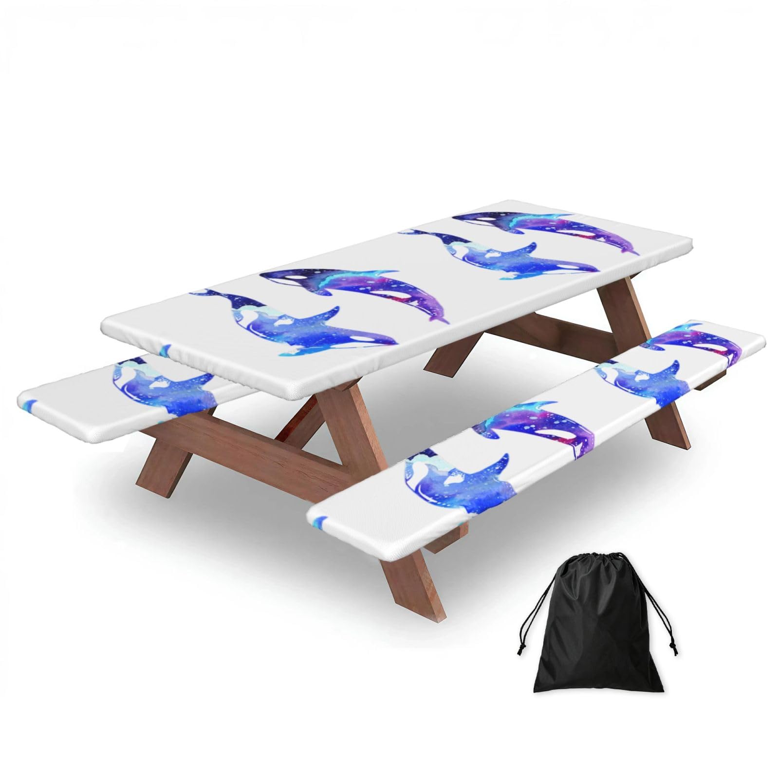 Zyjhyy Black Orca Killer Whale Print Party Table Covers With Bench Covers Set Of 3 Picnic Table Cloth Wipe Clean For Garden Camping