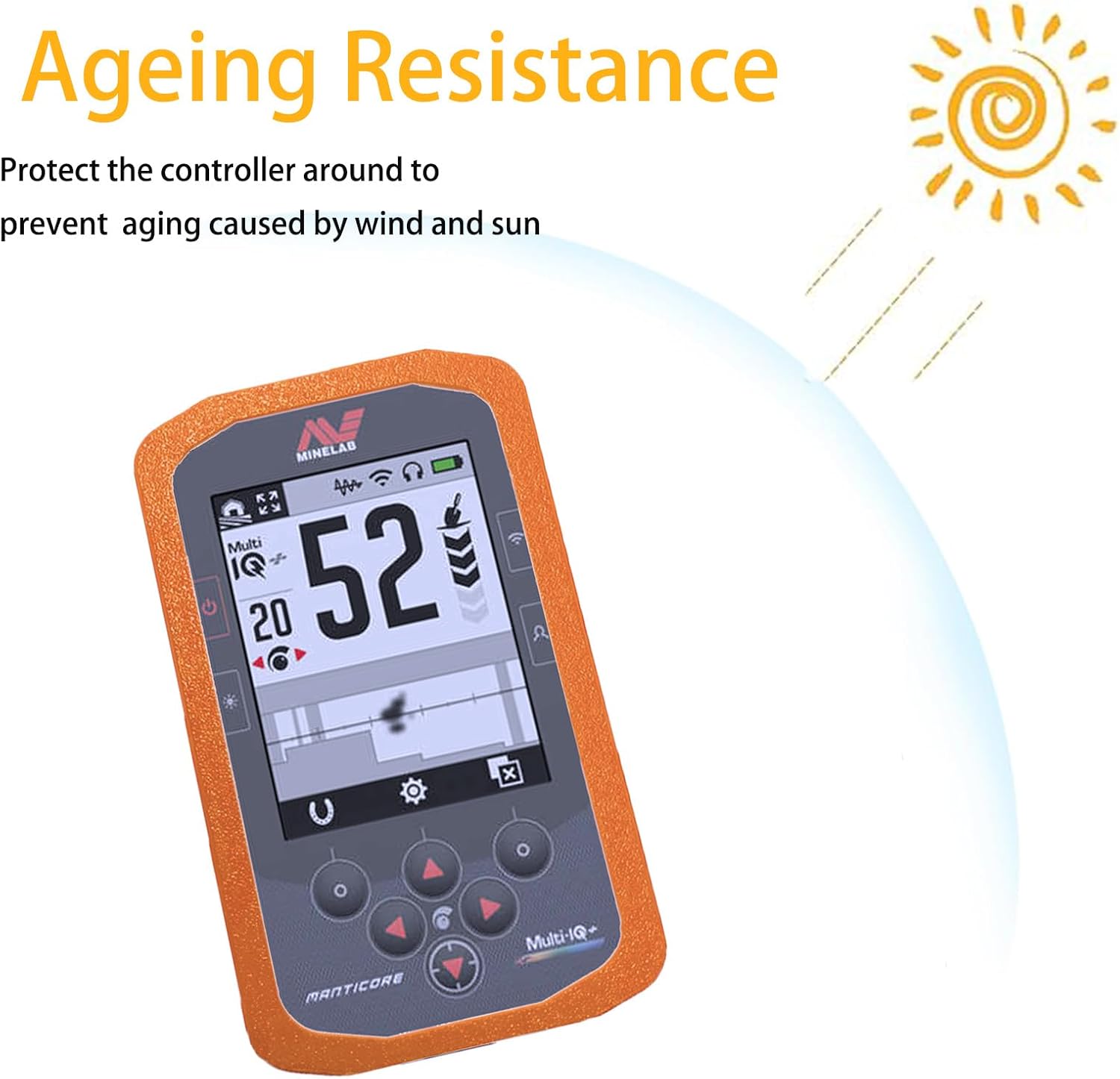 Protective Cover + Film for Minelab Equinox Manticore Control Box Bumper Protective Cover and Film Anti-Collision Shock Resistant Dustproof Metal Detector Cover Accessory (Orange)