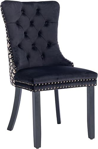 Miniatura 72 de Aoowow Juego de 2 sillas de comedor tapizadas de terciopelo, sillas laterales sin brazos con respaldo de ala, botones y patas de madera maciza para