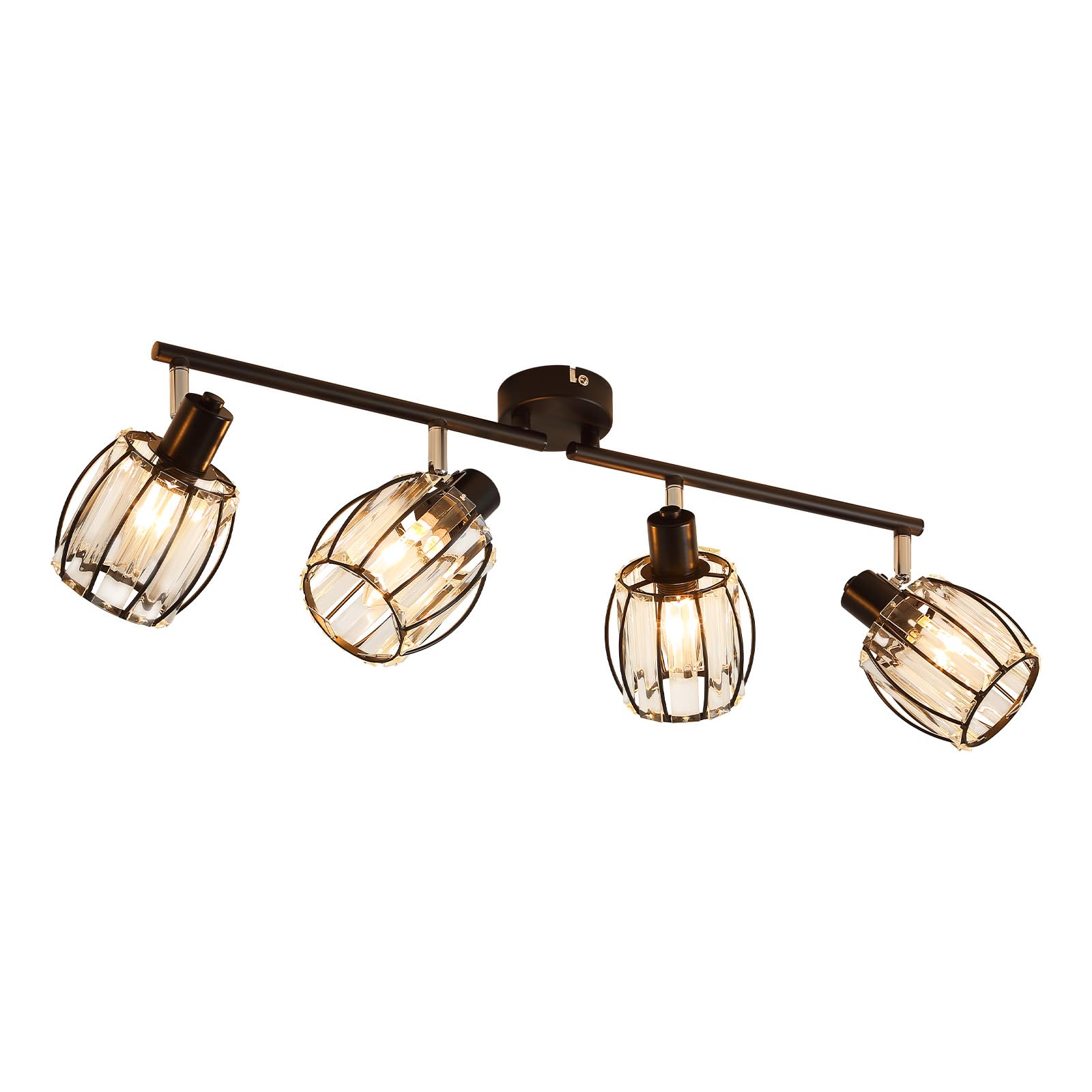 ZMH Deckenstrahler 4 Flammig Vintage Schwarz Kristall E14 Wohnzimmerlampe