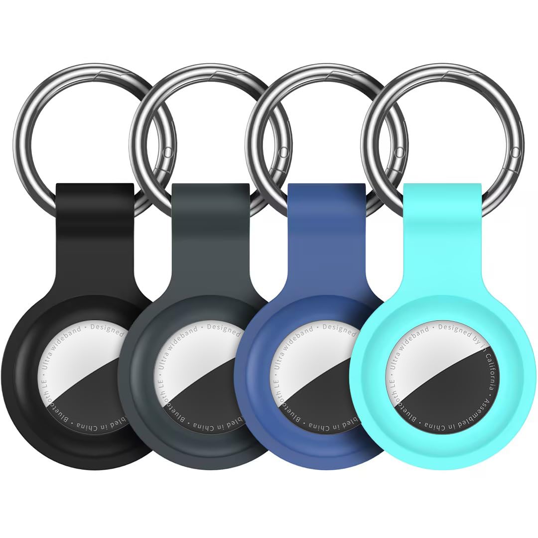 Compatible with AirTag Holder Case Keychain 4 Pack,Silicone Key Chain Ring Cases Cover Tags GPS Tracker Item Tag Finders Accessories for Kids,Bags,Luggages