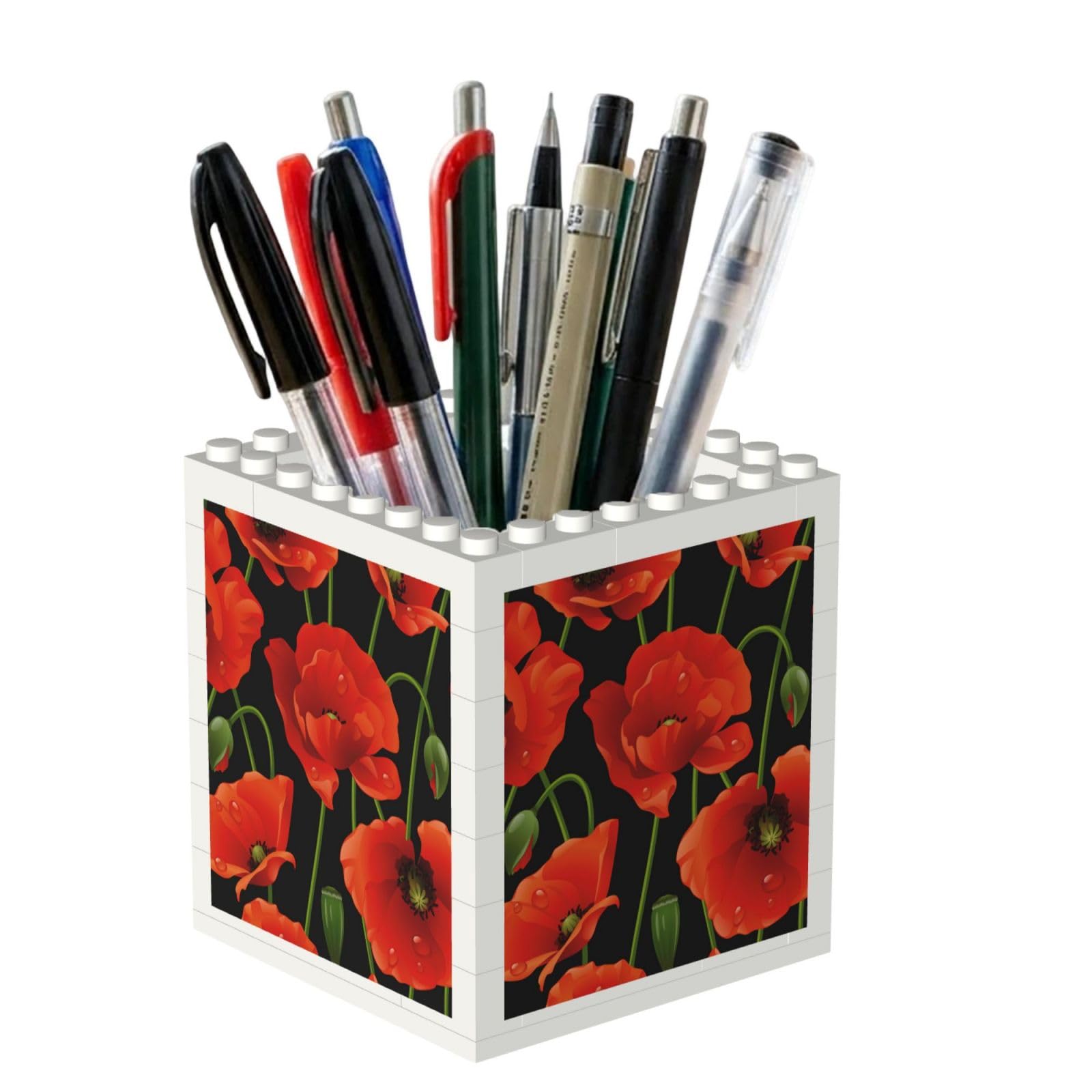 Poadnly Poppy Flower, Pen Pot Pencil Holder for Office Home School, Compact Desk Organiser for Office Stationery