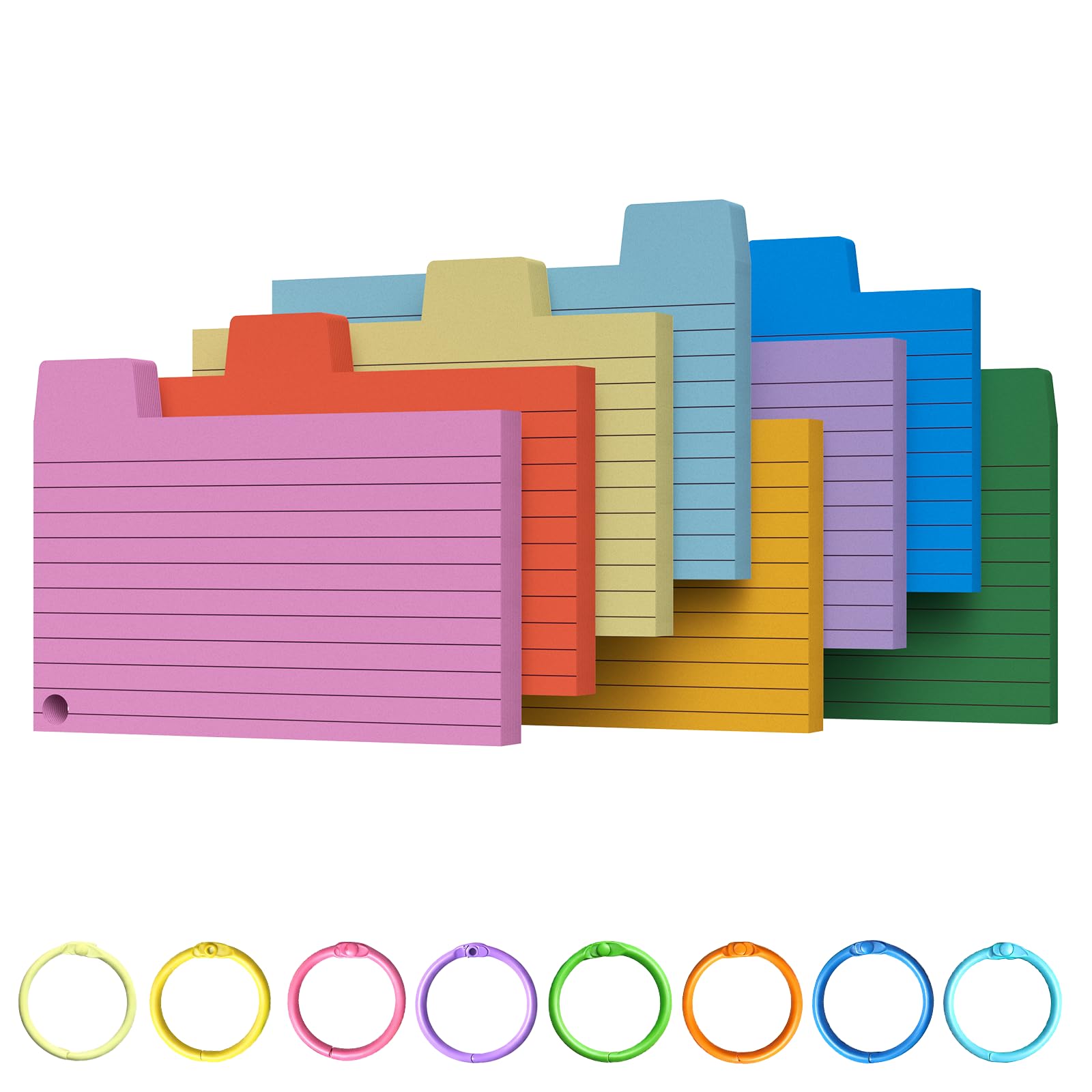 Photo 1 of 200 Pack 3x5 Colored Index Card Dividers with Ring – 8 Color Flash Cards for Studying, Recipe & Note Cards – Durable, Multi-Purpose for Office & School