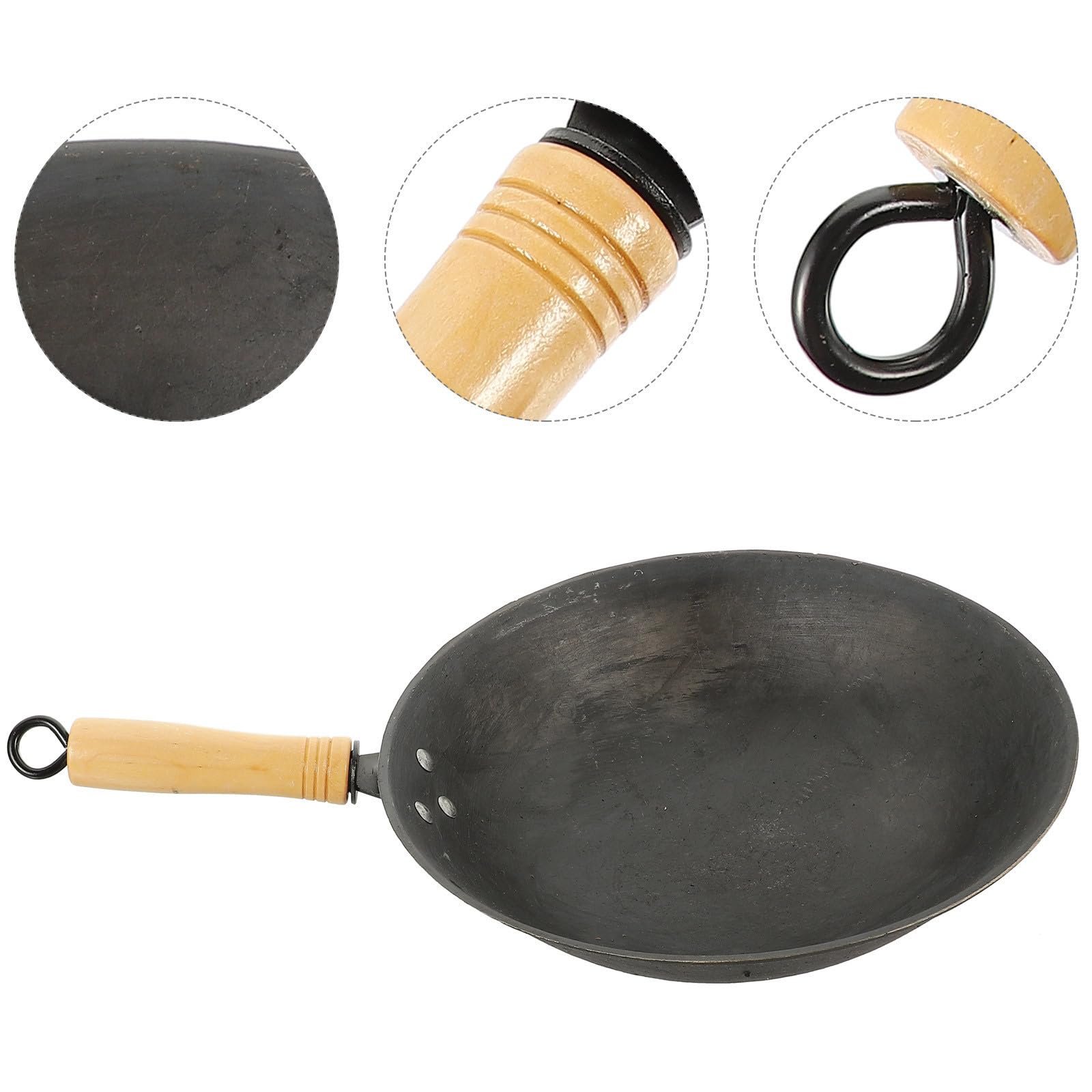 Wokpfanne Verschleißfest und Hohe Festigkeit mit Holzgriff aus Eisen Schmiedeeiserne Zufälliger Stil für Induktionsherd und Gasherd zum Täglichen Kochen
