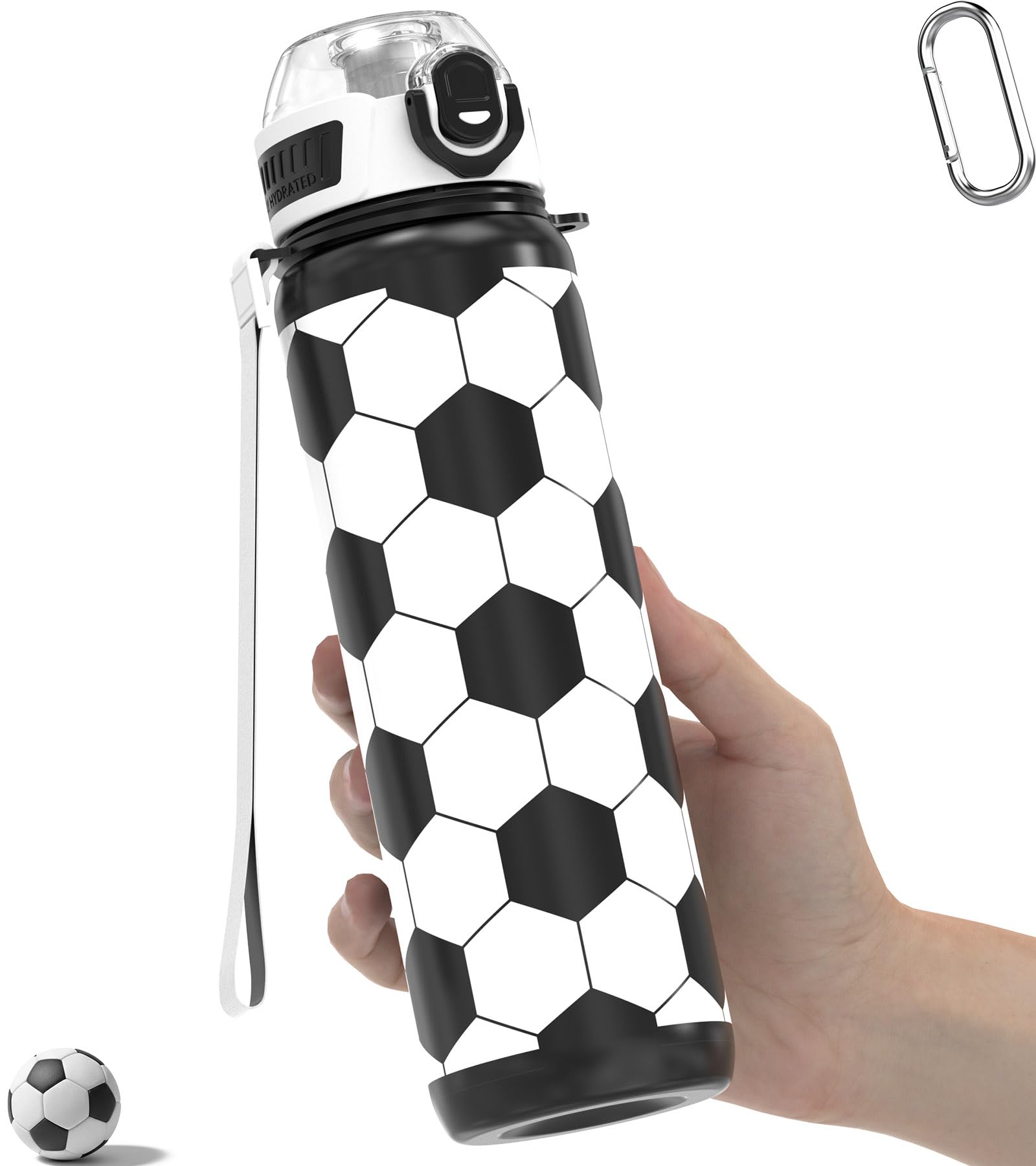 MYFOREST 34oz/1L Sport Water Bottle, Light Tritan, Quick-Open Gulp Lid/Straw 2-in-1, Leak-Proof, Dishwasher-Safe, BPA-Free, Drop-Resist & Scratch-Resist for Travel/Gym/Office/Fan Gift (Soccer)