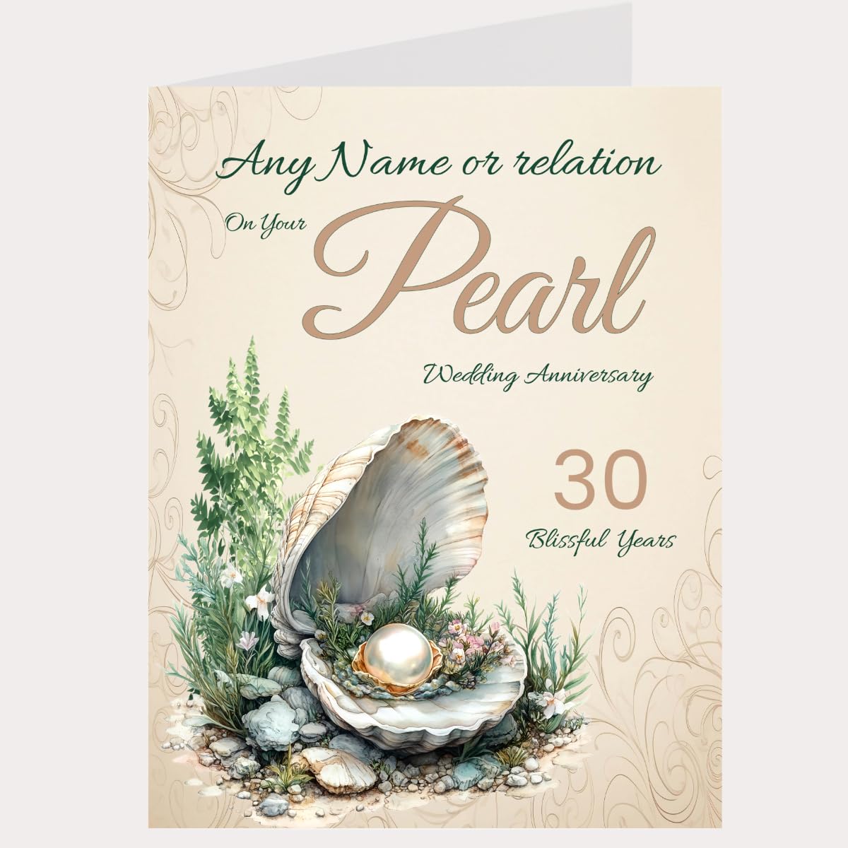 Sarah Elizabeth Collection - Personalised Large Pearl Anniversary Card with Gift Tag/approx 11" x 8", 30 years Celebration Marriage Love