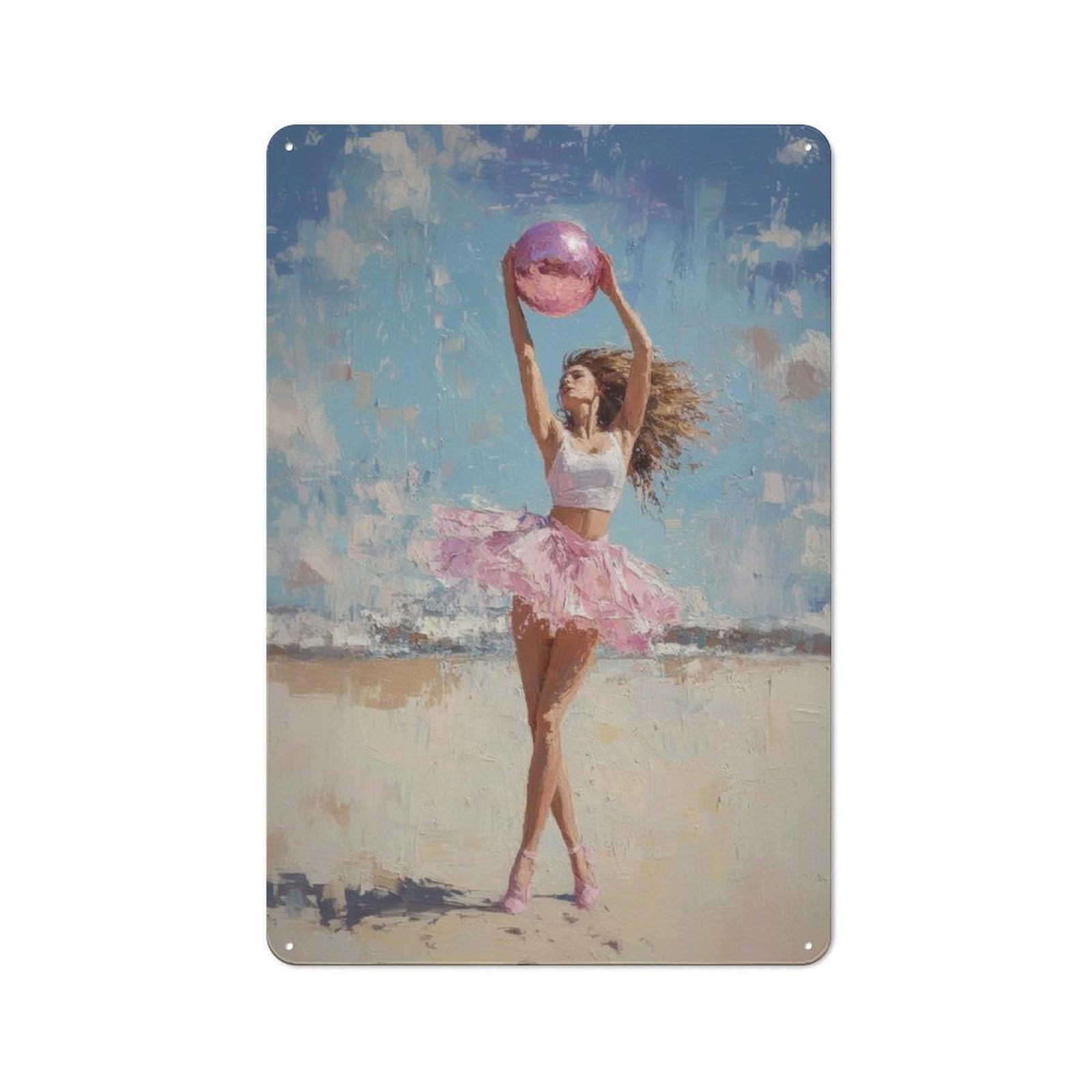 Junmoney Girls Ballerina On The Beach Painting Gymnastics W Tin Wall Plaque 30X20cm With All Print For For Guest Room Or Hallway, For Hallway Wall Decor Fans