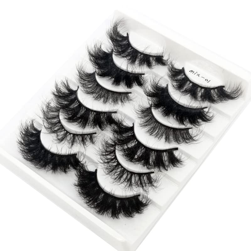 Miniatura 4 de HBZGTLAD 6 pares de pestañas postizas de ojo de gato, pestañas esponjosas de visón sintético 8D, pestañas dramáticas largas y gruesas (Mix-01)