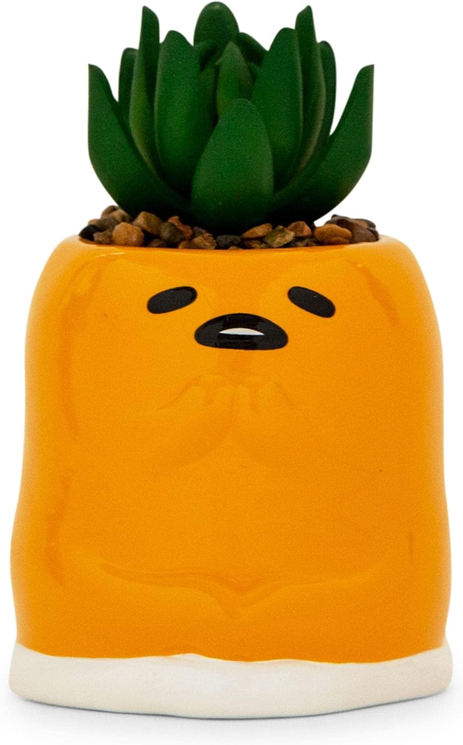 Toynk Sanrio Gudetama Meditation 3-Inch Ceramic Mini Planter with Artificial Succulent | Faux Indoor Plants for Desk Shelf