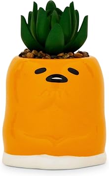 Toynk Sanrio Gudetama Meditation 3-Inch Ceramic Mini Planter with Artificial Succulent | Faux Indoor Plants for Desk Shelf