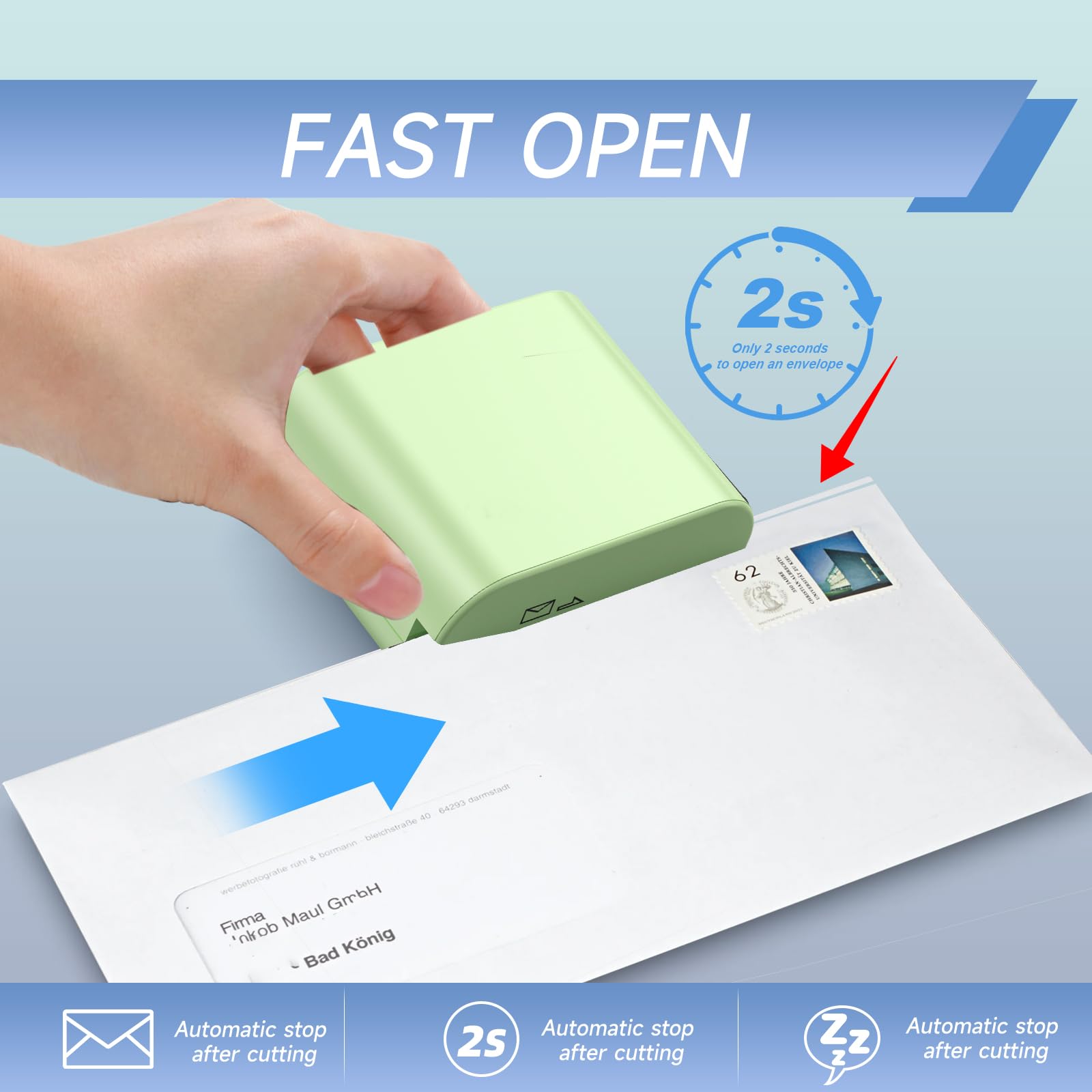 Abrecartas eléctrico recargable, cortadora automática de sobres, abridor de correo eléctrico para manejo universal de correo (verde saga)