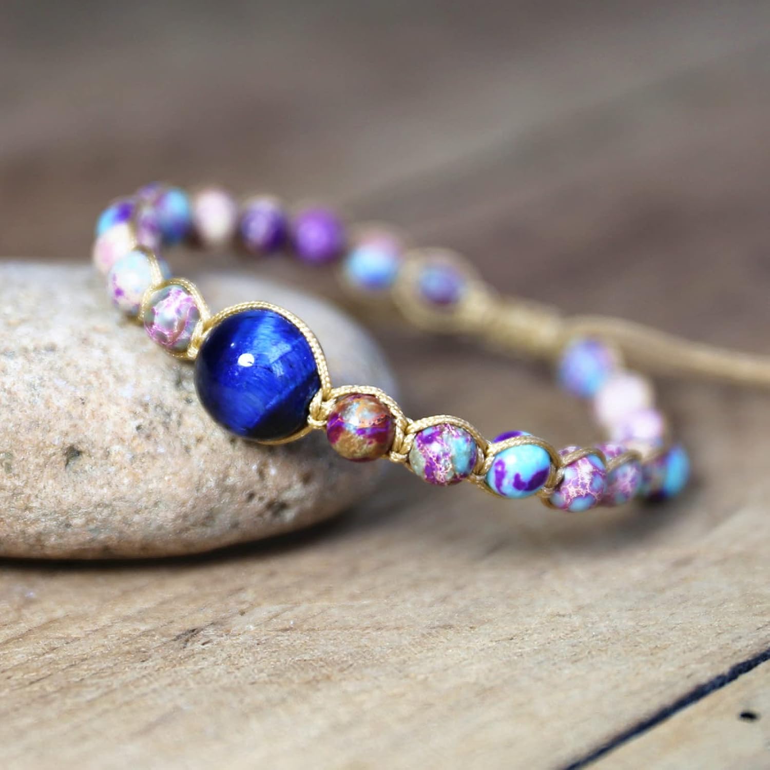 Handmade Jewelry DIY Natural Stone Charm Bracelets String Braided Bracelets Colorful Bohemian Friendship Wrap Bracelet for Women,Blue