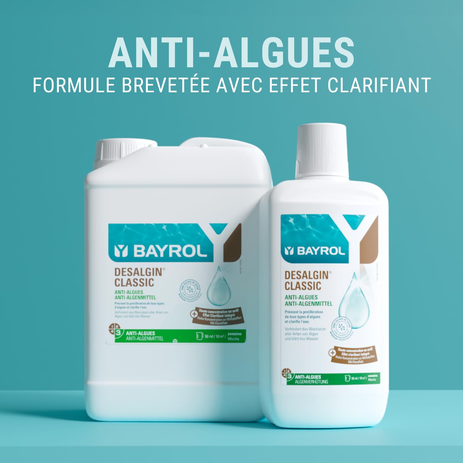 BAYROL Desalgin® Classic 3 L - Anti Algue Piscine Concentré - Algicide Piscine sans Sulfate de Cuivre - Eau Verte et Algues