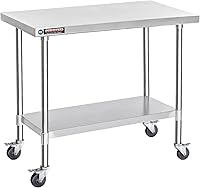 Vista 44 de DuraSteel Carrito de acero inoxidable NSF de 30 x 72 pulgadas, mesa de preparación de alimentos resistente con estante inferior, isla de cocina