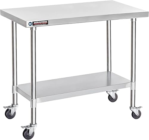 Miniatura 55 de DuraSteel 24x12 Pequeña Mesa de Acero Inoxidable - NSF Metal Angosta Comercial para Preparación de Alimentos, Mesa de Trabajo Lateral con Estante