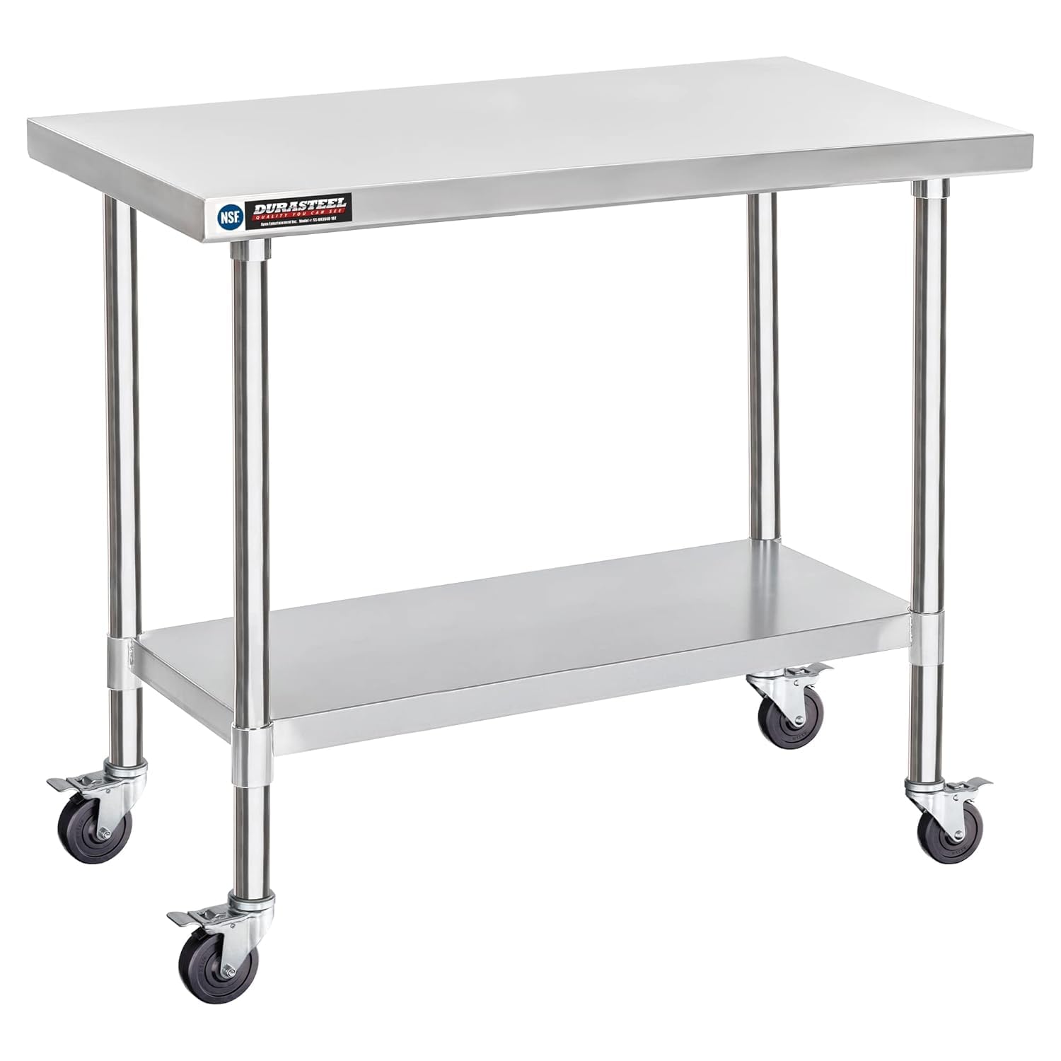 DuraSteel 30x48 NSF Stainless Steel Cart Work Table - Heavy Duty Rolling Food Prep Table Countertop Island - Metal Utility Cart on Wheels Caster, Grill Stand Storage Outdoor Kitchen Tables Bar Top