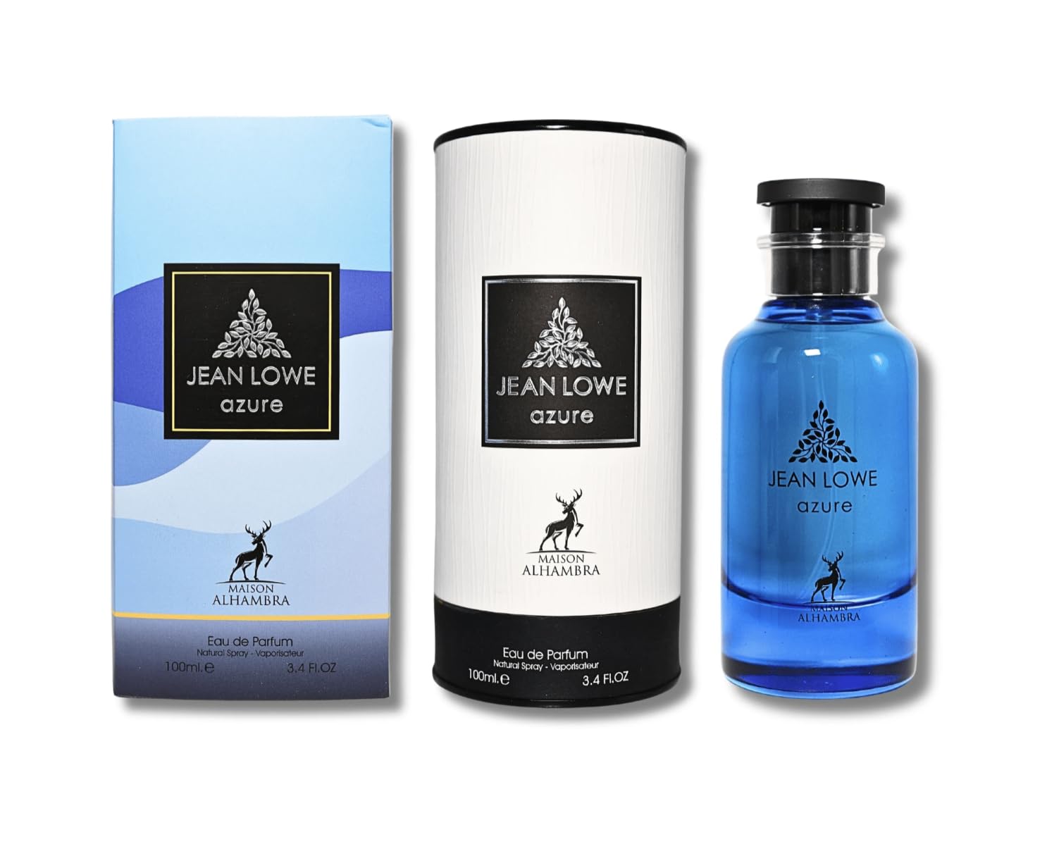 Perfume Jean Lowe Azure 100ml, Perfume Árabe de Larga Duración, Eau da Parfum Importado desde Dubái, Fragancia Fresca y Sofisticada, Incluye Atomizador Recargable 5ML (Azure)