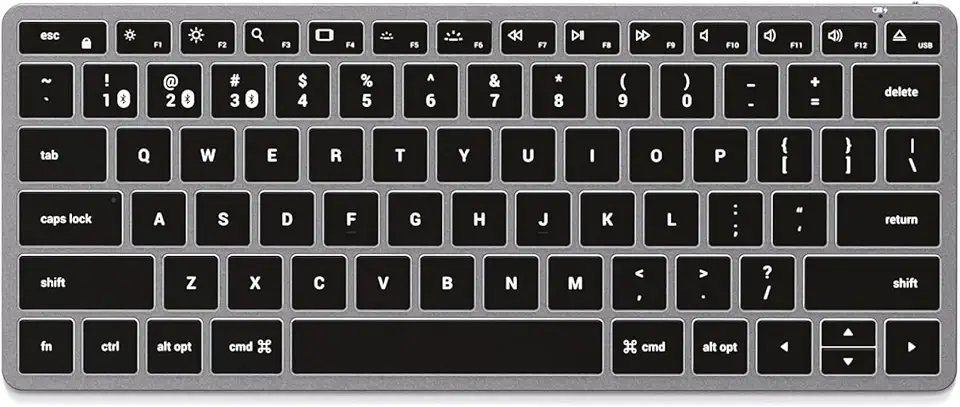 Satechi Teclado Bluetooth Slim Retroiluminado X1 - Teclas iluminadas e emparelhamento multidispositivo - Para M2/ M1 MacBook Pro/Air, M2/ M1 iPad Pro/Air, M2 Mac Mini, iMac M1 (Cinza Espacial)