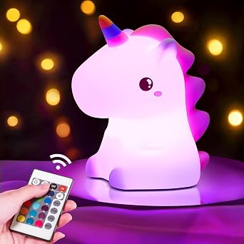 Dwiza Enterprise Silicone Unicorn LED Night Light with Remote, USB Rechargeable Dimmable Night Lamp for Kids, Touch Sensor Color Changing Squishy Mini Nursery Lamp for Baby Bedroom Decor