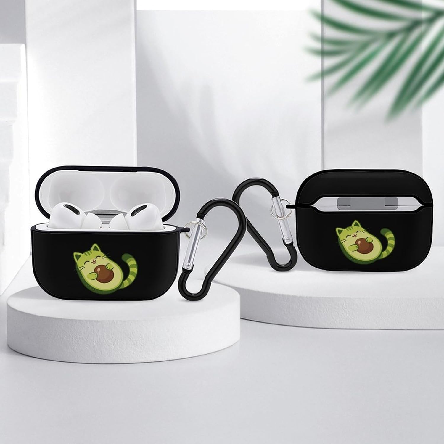 Avocado Cat Earphone Case PC Earbud Bag with Keychain Black-Style image 4