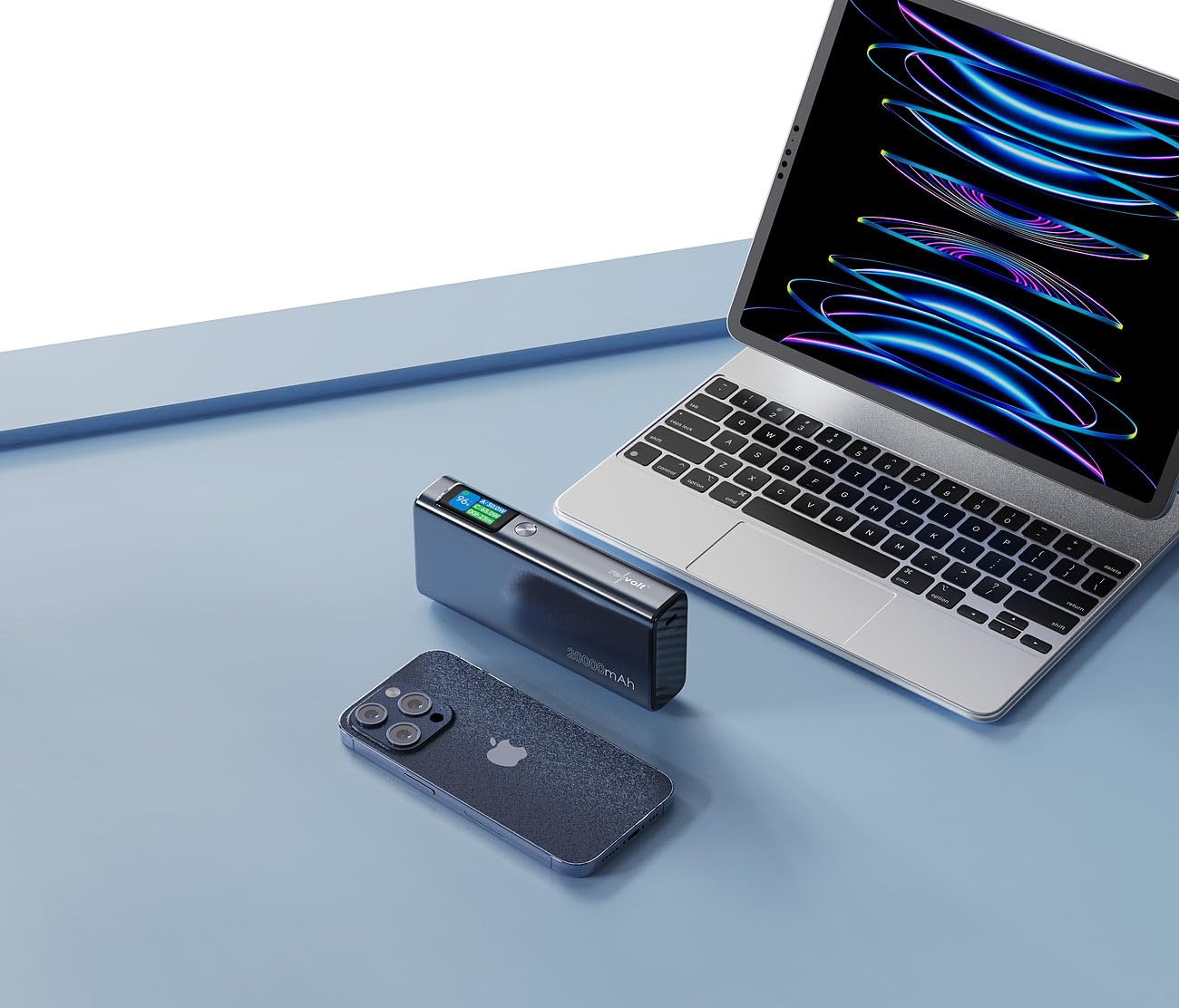 revolt Power Bank USB-C 20000 mAh 130 W con display OLED a colori, PD 100 W, grigio scuro